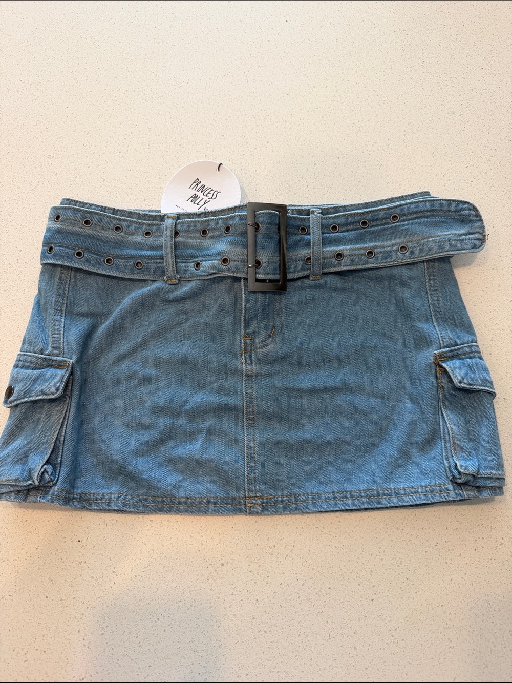 Princess Polly Blue Denim Mini Skirt with Grommet Belt